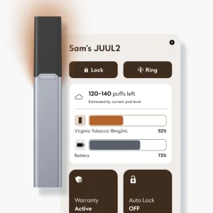 JUUL 2 Virginia Tobacco Pods connected with device